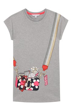 Детское хлопковое мини-платье MARC JACOBS (THE) серого цвета, арт. W12261/2A-5A | Фото 1 (Рукава: Короткие; Материал внешний: Хлопок; Случай: Повседневный; Статус проверки: Проверена категория; Девочки Кросс-КТ: Платье-одежда)