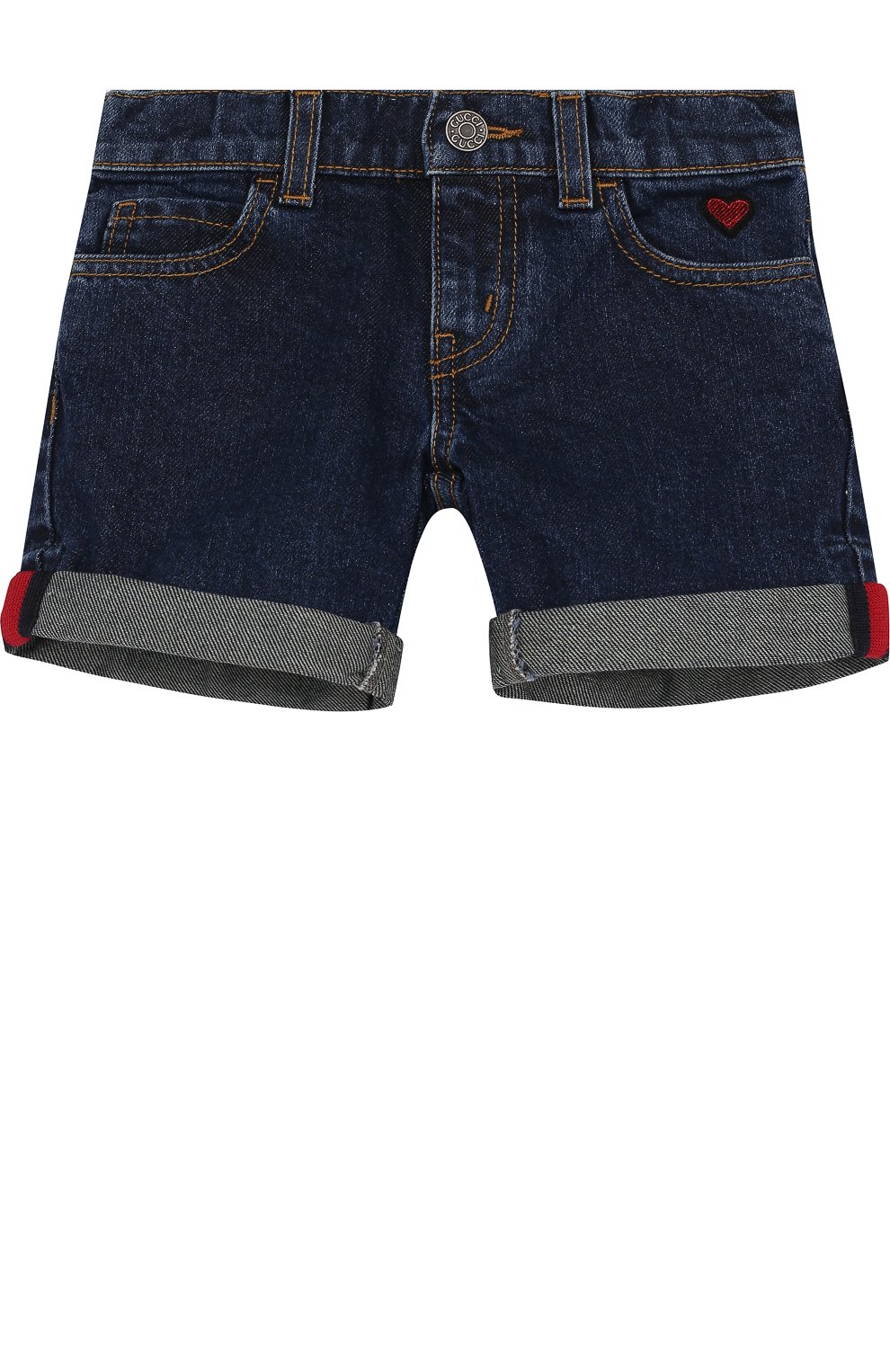 Джинсовые мини-шорты с отворотами GUCCI синего цвета по цене 33120 руб., арт. 504734/XR995, фото 1 Джинсовые мини-шорты с отворотами GUCCI, арт. 504734/XR995, фото 1
