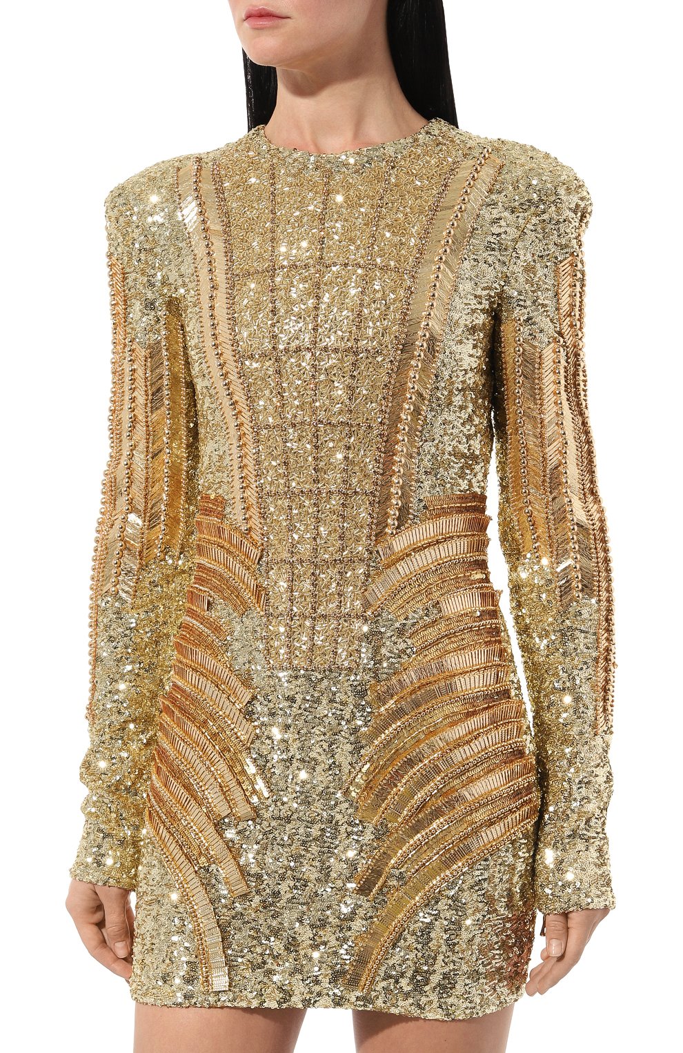Платье BALMAIN золотого цвета по цене 755000 руб., арт. AF1R9335PB51, фото 3 Платье BALMAIN, арт. AF1R9335PB51, фото 3