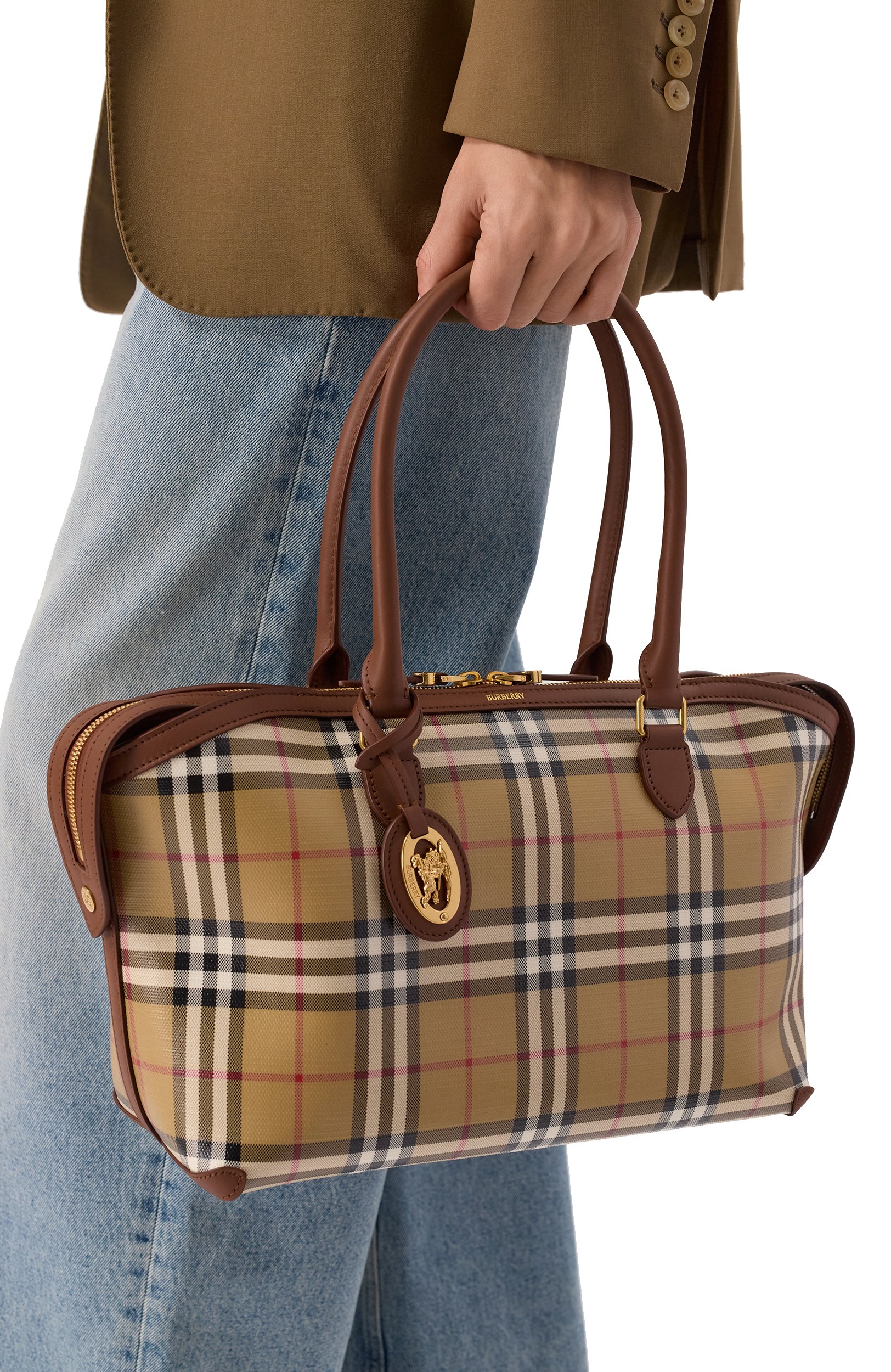 Сумка-тоут check zip small BURBERRY бежевого цвета по цене 199500 руб., арт. 8129048, фото 2 Сумка-тоут check zip small BURBERRY, арт. 8129048, фото 2