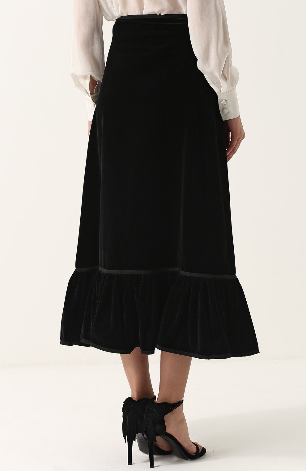 Бархатная юбка-миди с накладными карманами и оборкой GUCCI, арт. 480040/ZJZ75, фото 4