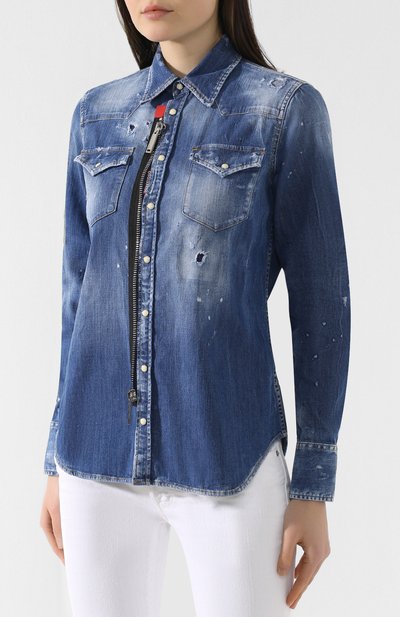 Джинсовая рубашка DSQUARED2 синего цвета по цене 44300 руб., арт. S75DL0623/S30341, фото 3 Джинсовая рубашка DSQUARED2, арт. S75DL0623/S30341, фото 3