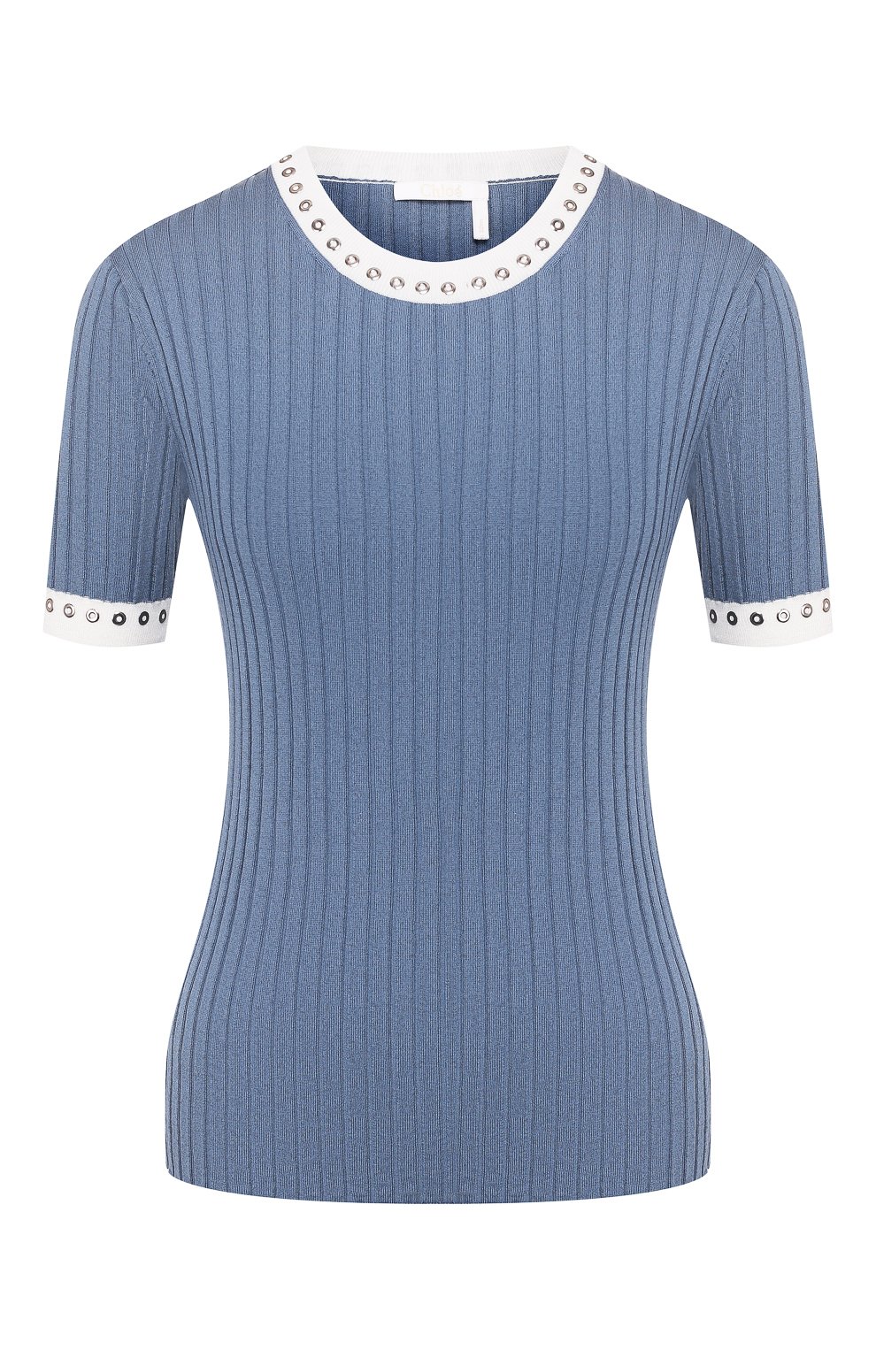 Топ из смеси шелка и хлопка CHLOÉ голубого цвета по цене 62900 руб., арт. CHC20UMP27600, фото 1 Топ из смеси шелка и хлопка CHLOÉ, арт. CHC20UMP27600, фото 1