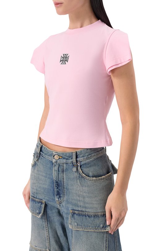 Хлопковая футболка VETEMENTS WE76TR532P/1200 STRETCH JERSEY Розовый  WE76TR532P/1200 STRETCH JERSEY Фото 3