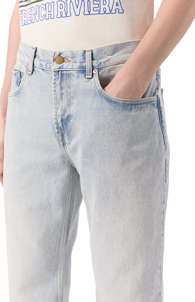 Мужские джинсы straight 7 FOR ALL MANKIND голубого цвета, арт. JSSCE180CS | Фото 5 (Длина (брюки, джинсы): Стандартные; Кросс-КТ: Деним; Материал внешний: Деним, Хлопок; Силуэт М (брюки): Прямые; Стили: Повседневный; Автоматизация ТО: Проставлено; Автоматизация состава: Проставлено; Детали: �Делаве)