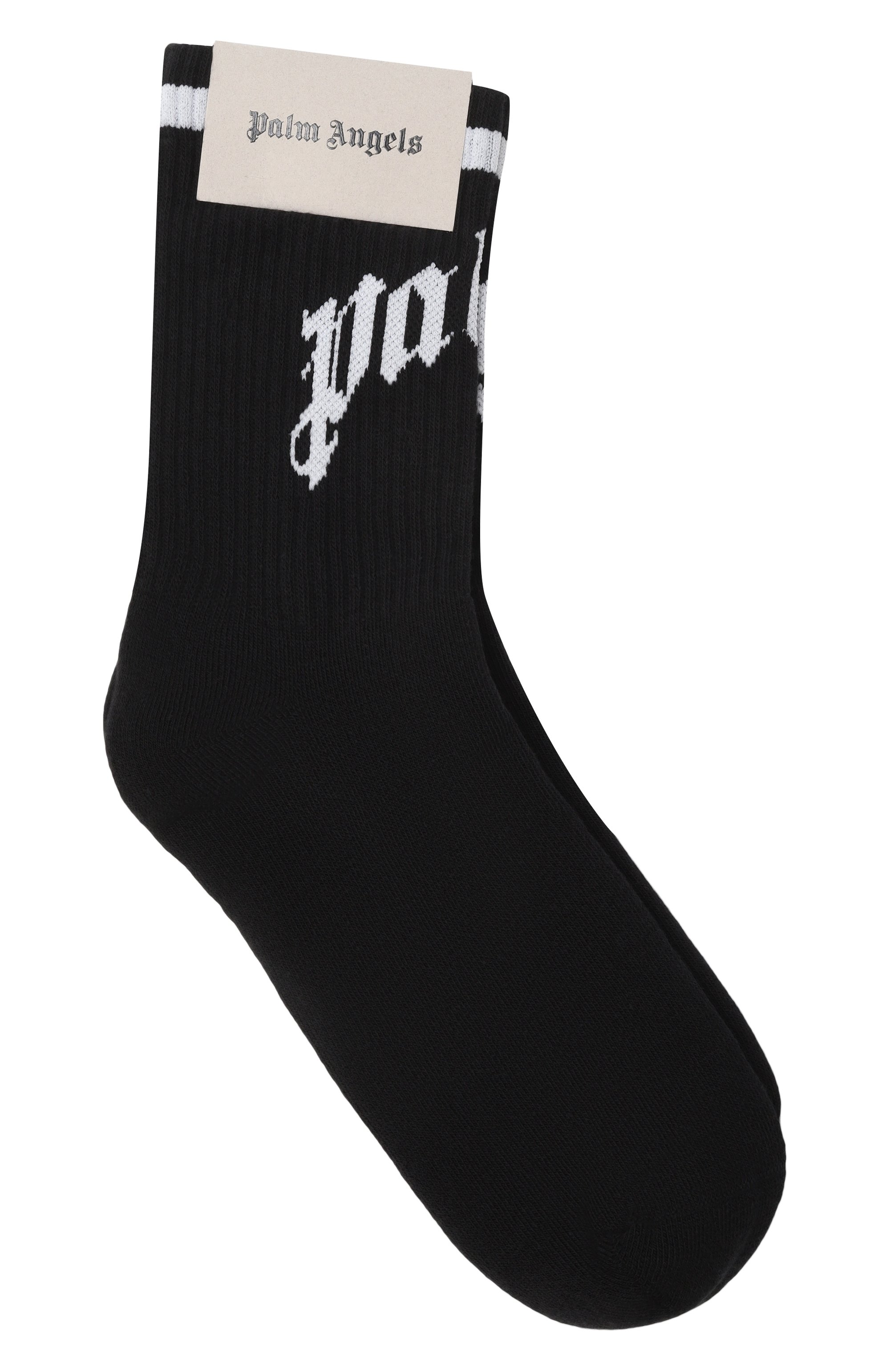 Хлопковые носки PALM ANGELS черного цвета по цене 7865 руб., арт. PWRA00AF25FAB001, фото 1 Хлопковые носки PALM ANGELS, арт. PWRA00AF25FAB001, фото 1