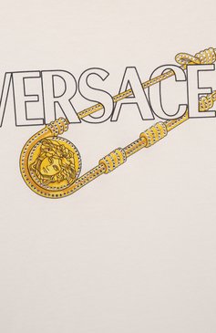 Детская хлопковая футболка VERSACE молочного цвета, арт. 1000052/1A10218/8A-14A | Фото 3 (Девочки Кросс-КТ: футболка-одежда; Рукава: Короткие; Материал сплава: Проставлено; Ма�териал внешний: Хлопок; Драгоценные камни: Проставлено; Ростовка одежда: 8 лет | 128 см, 12 лет | 152 см, 16 лет | 164 см, 10 - 11 лет | 140 - 146см)