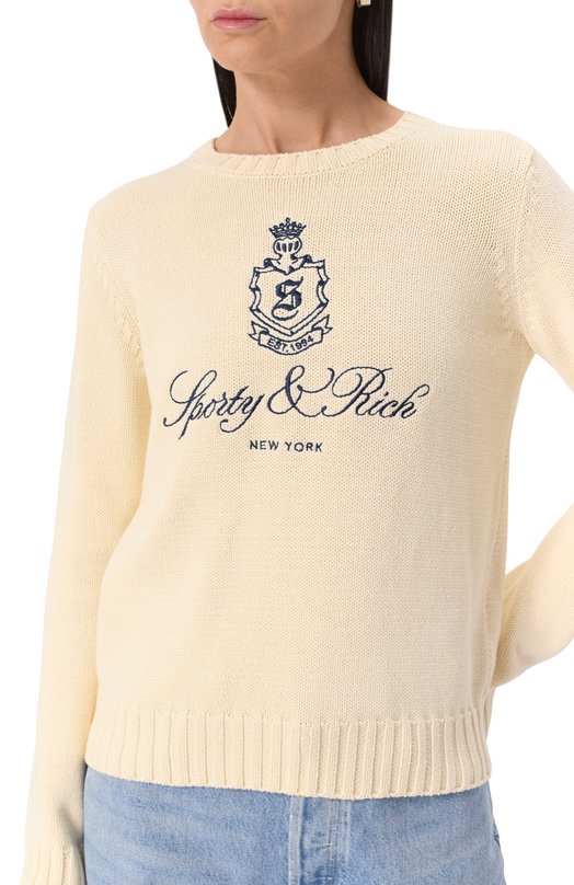 Хлопковый пуловер Sporty and Rich WS065606205WH37 Кремовый  WS065606205WH37 Фото 5