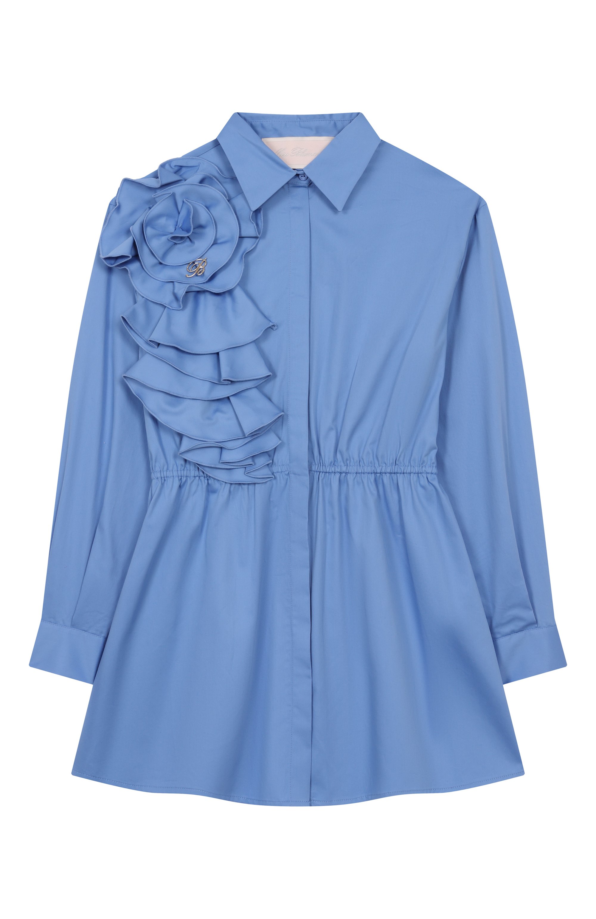 Хлопковое платье BLUMARINE тёмно-голубого цвета по цене 34050 руб., арт. BFAB015.0.RA009/14A-16A, фото 1 Хлопковое платье BLUMARINE, арт. BFAB015.0.RA009/14A-16A, фото 1