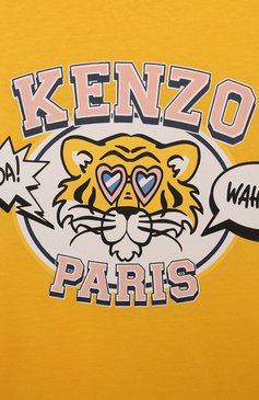 Детская хлопковая футболка KENZO желтого цвета, арт. K60259/3-5 | Фото 3 (Материал сплава: Проставлено; Рукава: Короткие; Материал внешний: Хлопок; Драгоценные камни: Проставлено; Девочки Кросс-КТ: футболка-одежда)