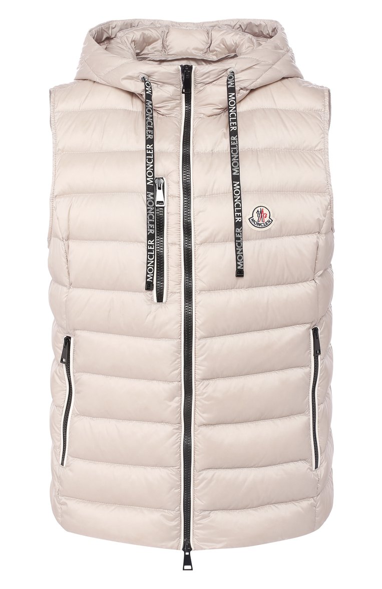 Женский пуховый жилет MONCLER светло-серого цвета, арт. E1-093-48324-98-C0000 | Фото 1 (Материал утеплителя: Пух и перо; Материал подклада: Синтетический материал; Статус проверки: Проверена категория; Длина (верхняя одежда): Короткие; Материал внешний: Синтетический материал; Женское Кросс-КТ: Верхняя одежда; Кросс-КТ: Пуховик; Драгоценные камни: Проставлено; Материал сплава: Проставлено)