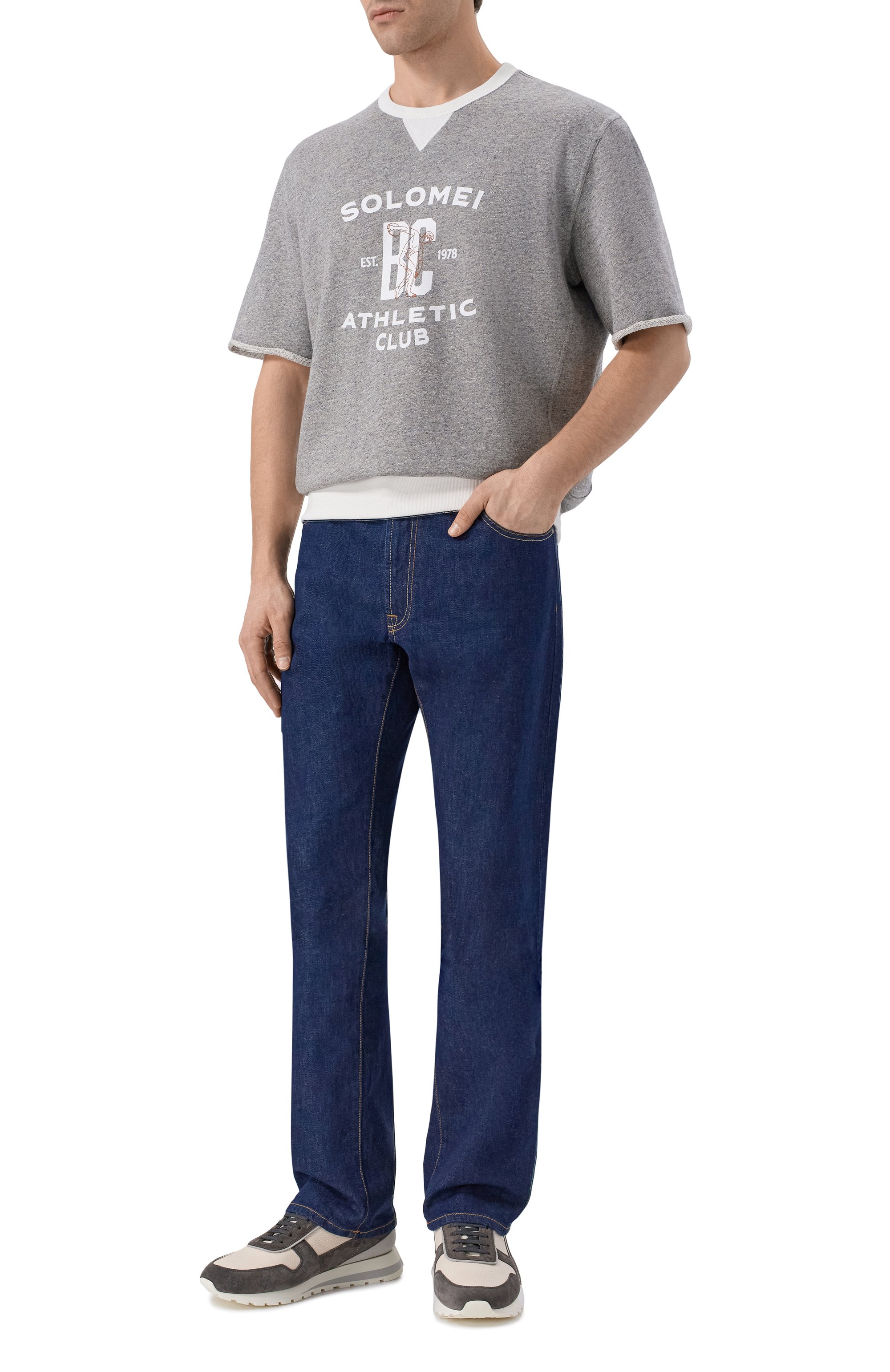 Свитшот из хлопка и льна BRUNELLO CUCINELLI серого цвета по цене 109000 руб., арт. MR8313378G, фото 2 Свитшот из хлопка и льна BRUNELLO CUCINELLI, арт. MR8313378G, фото 2