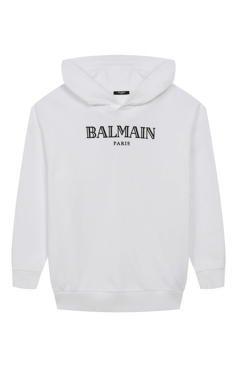Детский хлопковое худи BALMAIN белого цвета, арт. BW4P40 | Фото 1 (Рукава: Длинные; Материал внешний: Хлопок; Мальчики Кросс-КТ: �Толстовка-спорт, Худи-одежда; Ростовка одежда: 16 лет | 164 см, 8 лет | 128 см, 10 - 11 лет | 140 - 146см, 12 лет | 152 см, 13 - 15 лет | 158 см)