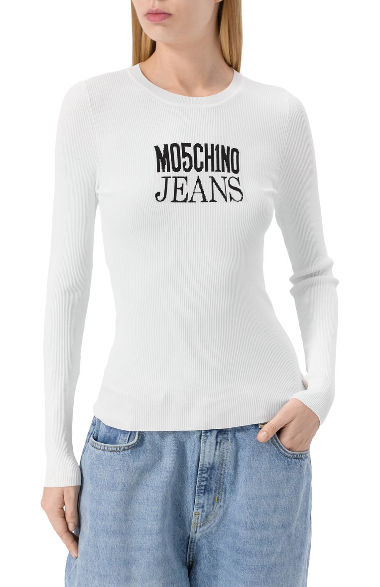 Женский пуловер из вискозы M05CH1NO JEANS белого цвета, арт. A0937/3203 | Фото 3 (Рукава: Длинные; Материал внешний: Вискоза; Длина (для топов): Стандартные; Женское Кросс-КТ: Пуловер-одежда; Стили: Кэжуэл)