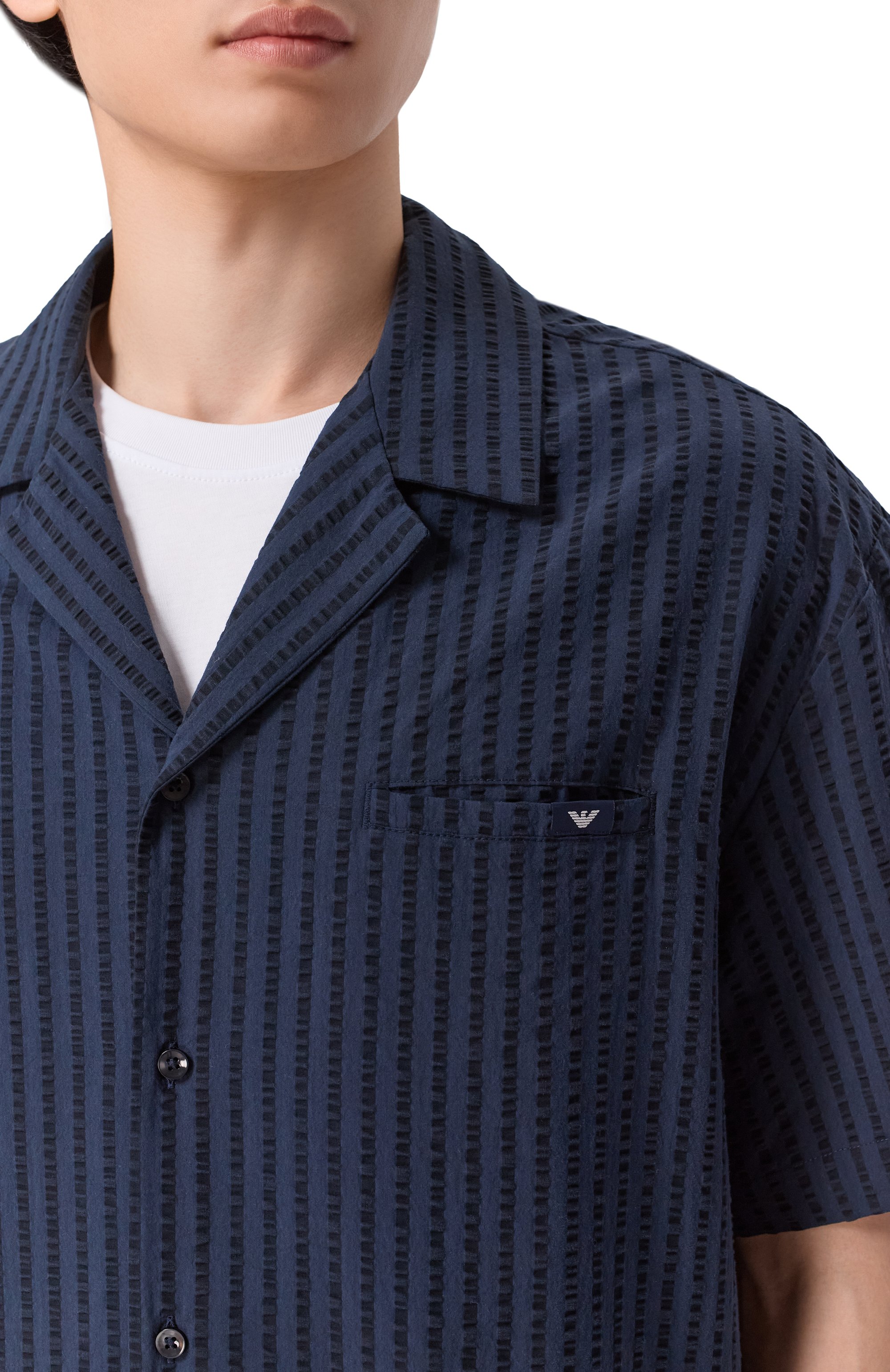 Рубашка из лиоцелла и хлопка EMPORIO ARMANI темно-синего цвета по цене 19050 руб., арт. EM000593/AF20430, фото 5 Рубашка из лиоцелла и хлопка EMPORIO ARMANI, арт. EM000593/AF20430, фото 5