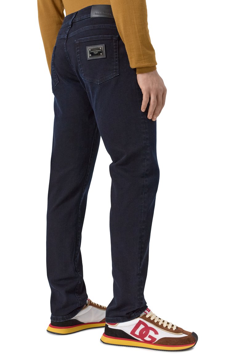 Мужские джинсы slim DOLCE & GABBANA темно-синего цвета, арт. GY07CD/G8MF2 | Фото 4 (Длина (брюки, джинсы): Стандартные; Материал внешний: Хлопок, Деним; Силуэт М (брюки): Прямые; Кросс-КТ: Деним; Детали: Делаве; Стили: Кэжуэл, Классический; Автоматизация ТО: Проставлено; Автоматизация состава: Проставлено)