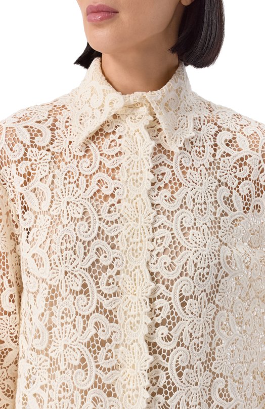 Хлопковая блузка Ermanno Scervino D464K616HGJ Кремовый  D464K616HGJ Фото 5