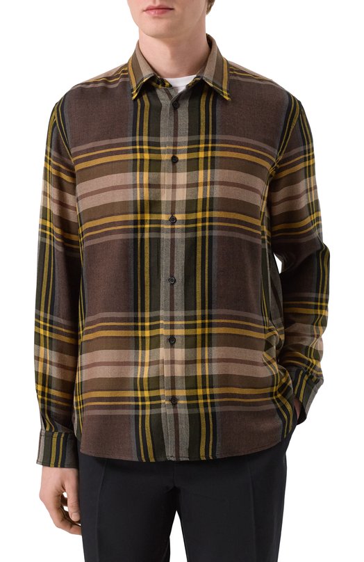 Рубашка из шерсти и шелка Saint Laurent 844437/Y27WA Коричневый  844437/Y27WA Фото 3