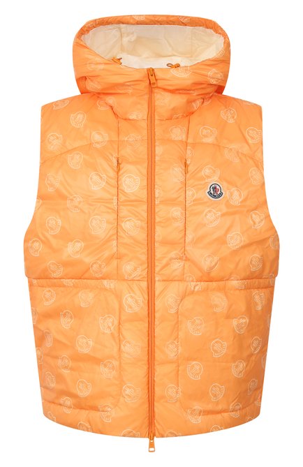 Мужской пуховый жилет MONCLER оранжевого цвета, арт. 1A00168/M3001 | Фото 1 (Материал утеплителя: Пух и перо; Материал подклада: Синтетический материал; Драгоценные камни: Проставлено; Материал внешний: Синтетический материал; Материал сплава: Проста�влено; Длина (верхняя одежда): Короткие)