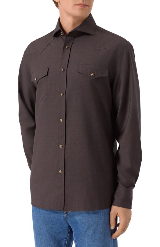 Шерстяная рубашка Brunello Cucinelli MM6704008 Коричневый  MM6704008 Фото 3