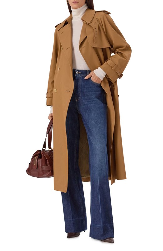 Хлопковый тренч Chloé CH25AMA19093 Бежевый  CH25AMA19093 Фото 2