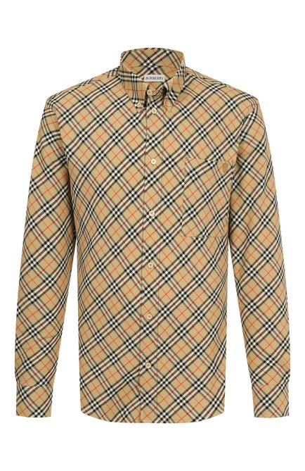 Мужская хлопковая рубашка BURBERRY бежевого цвета, арт. 8104072 | Фото 1 (Материал сплава: Проставлено; Материал внешний: Хлопок; Драгоцен�ные камни: Проставлено; Рукава: Длинные; Длина (для топов): Стандартные)