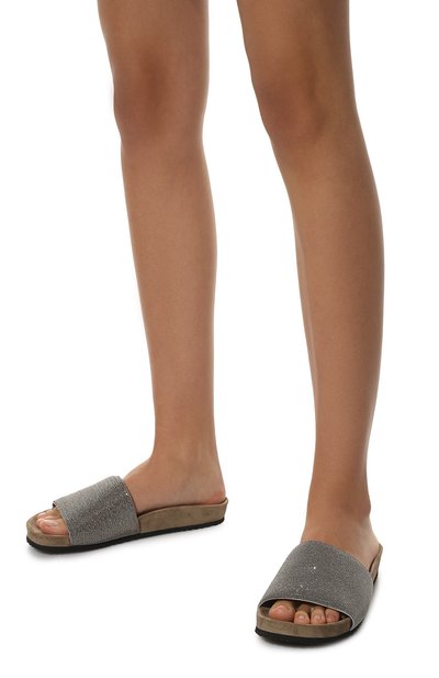 Замшевые шлепанцы BRUNELLO CUCINELLI серебряного цвета по цене 114000 руб., арт. MZMIG1390, фото 3 Замшевые шлепанцы BRUNELLO CUCINELLI, арт. MZMIG1390, фото 3