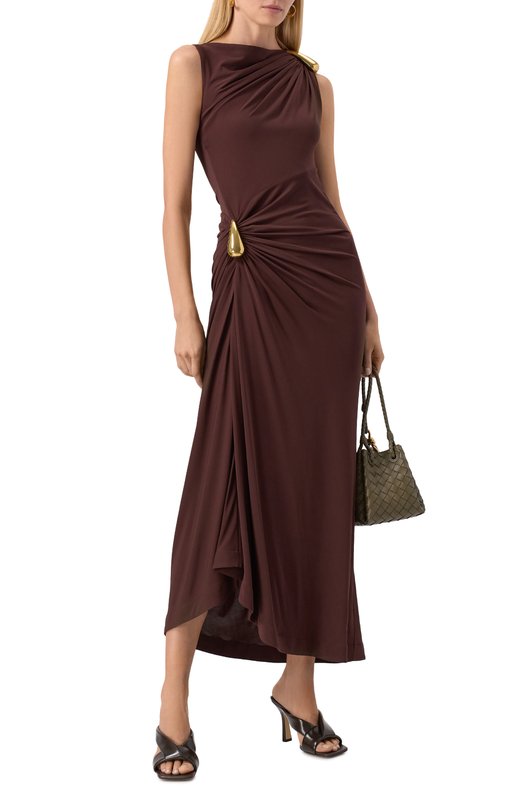 Платье из вискозы Bottega Veneta 831590/V4YX0 Коричневый  831590/V4YX0 Фото 2