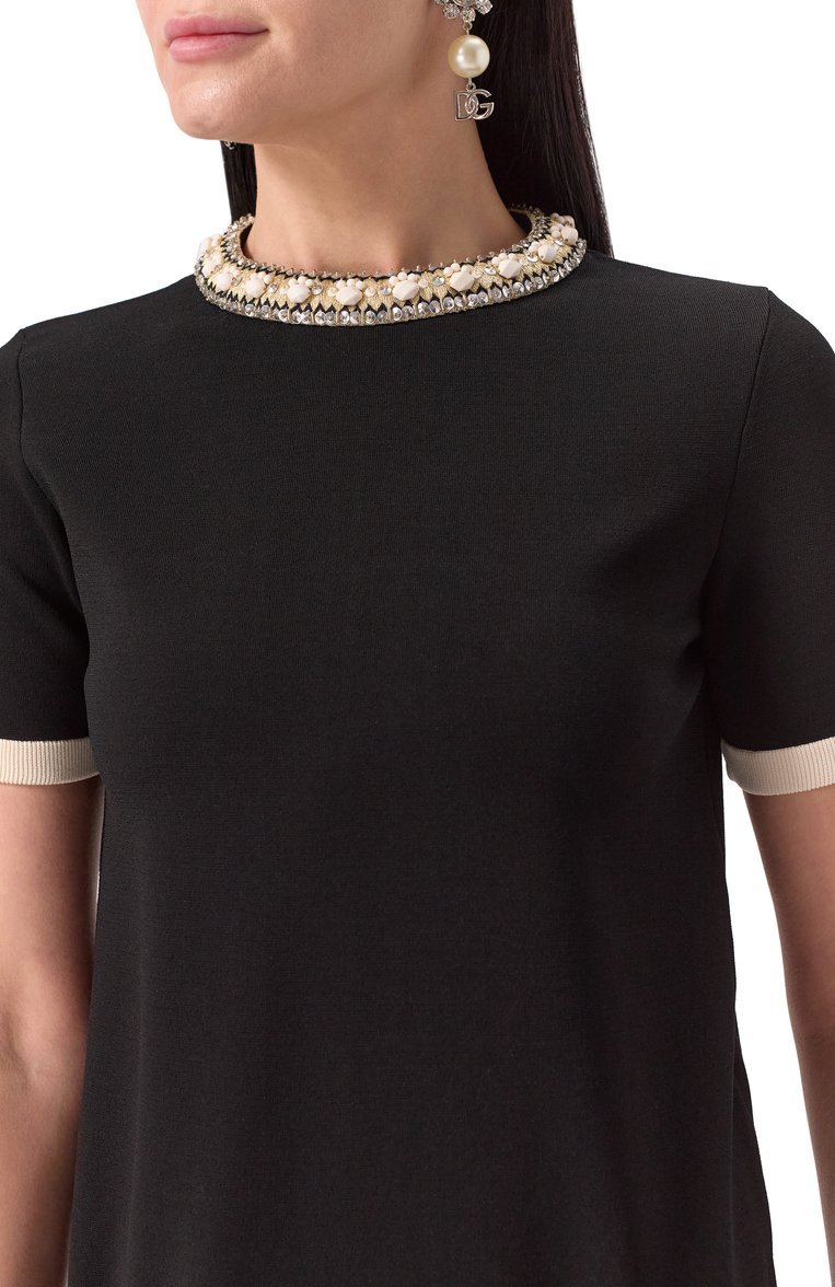 Женское платье из вискозы VALENTINO черного цвета, арт. 6B3KD13L96B | Фото 5 (Длина Ж (юбки, платья, шорты): Мини; Рукава: Короткие; Материал внешний: Вискоза; Случай: Повседневный; Кросс-КТ: Трикотаж; Женское Кросс-КТ: Платье-одежда; Стили: Ретро)