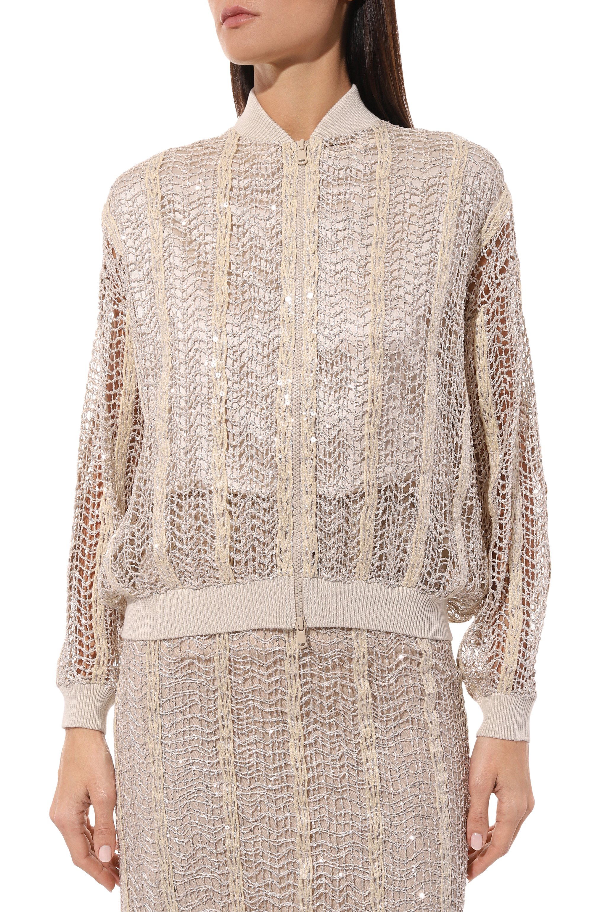 Бомбер BRUNELLO CUCINELLI светло-бежевого цвета по цене 569000 руб., арт. MRSR09006P, фото 3 Бомбер BRUNELLO CUCINELLI, арт. MRSR09006P, фото 3