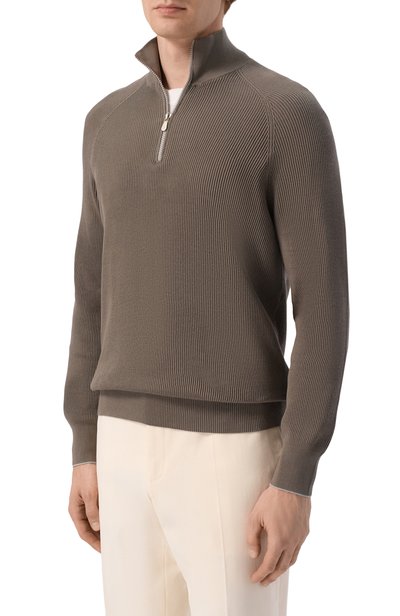 Хлопковый джемпер BRUNELLO CUCINELLI хаки цвета по цене 115000 руб., арт. M29400104, фото 3 Хлопковый джемпер BRUNELLO CUCINELLI, арт. M29400104, фото 3