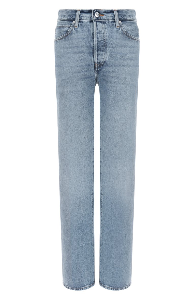 Женские джинсы FRAME DENIM голубого цвета, арт. 1005210 | Фото 1 (Длина (брюки, джинсы): Стандартные; Материал внешний: Хлопок, Деним; Автоматизация ТО: Проставлено; Автоматизация состава: Проставлено; Силуэт Ж (брюки и джинсы): Прямые; Кросс-КТ: Деним; Детали: Делаве; Стили: Кэжуэл)