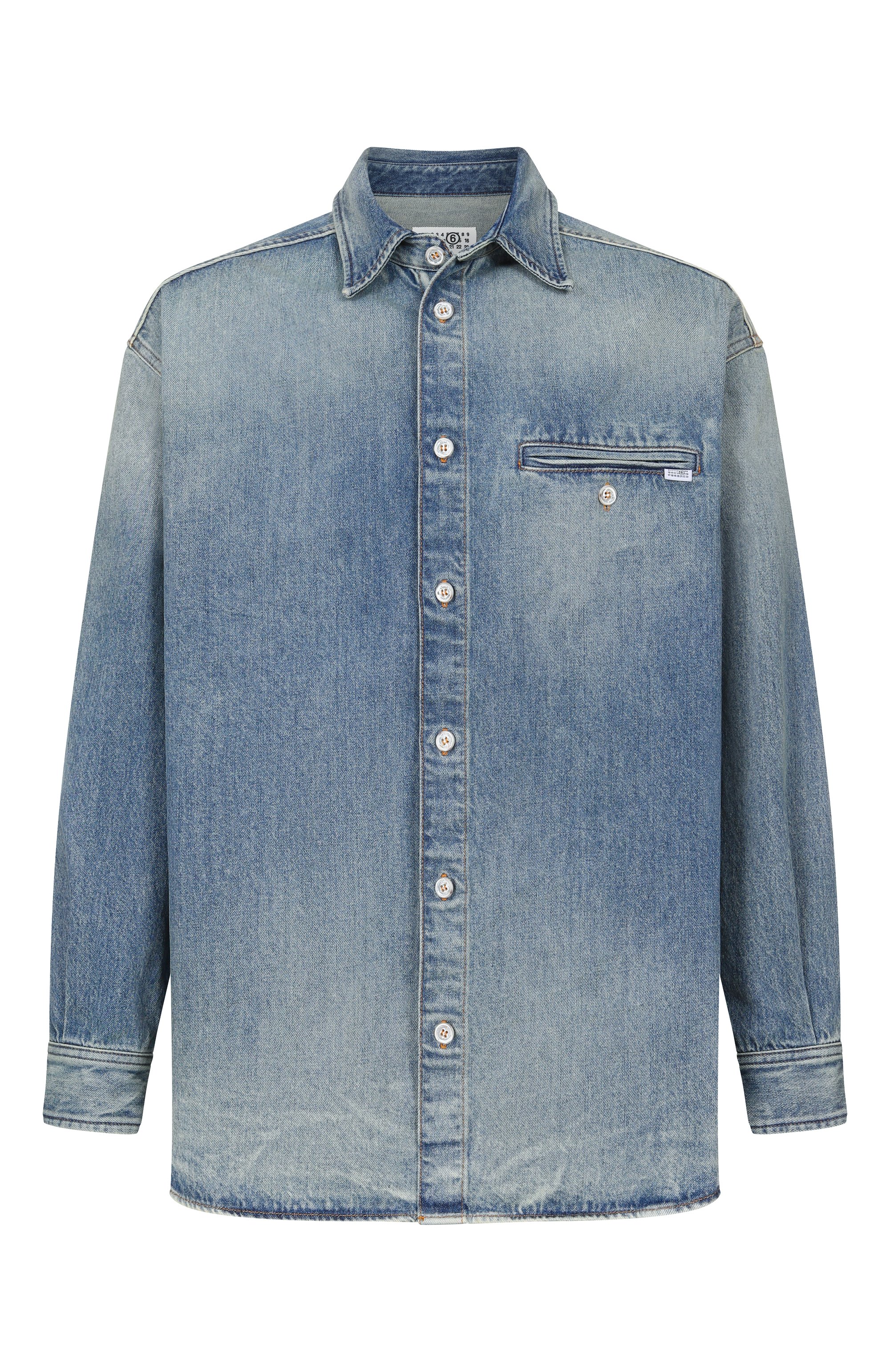 Джинсовая рубашка MM6 синего цвета по цене 84650 руб., арт. SH0DT0044/M30055, фото 1 Джинсовая рубашка MM6, арт. SH0DT0044/M30055, фото 1