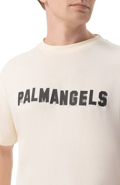 Хлопковая футболка PALM ANGELS кремового цвета по цене 22900 руб., арт. PAMAA001JR018, фото 5 Хлопковая футболка PALM ANGELS, арт. PAMAA001JR018, фото 5