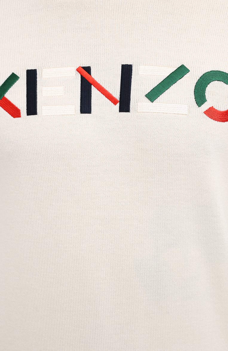 Мужской шерстяной джемпер KENZO белого цвета, арт. FA65PU5413LA | Фото 5 (Длина (для топов): Стандартные; Материал внешний: Шерсть; Рукава: Длинные; Мужское Кросс-КТ: Джемперы; Стили: Кэжуэл; Вырез: Круглый; Принт: С принтом)