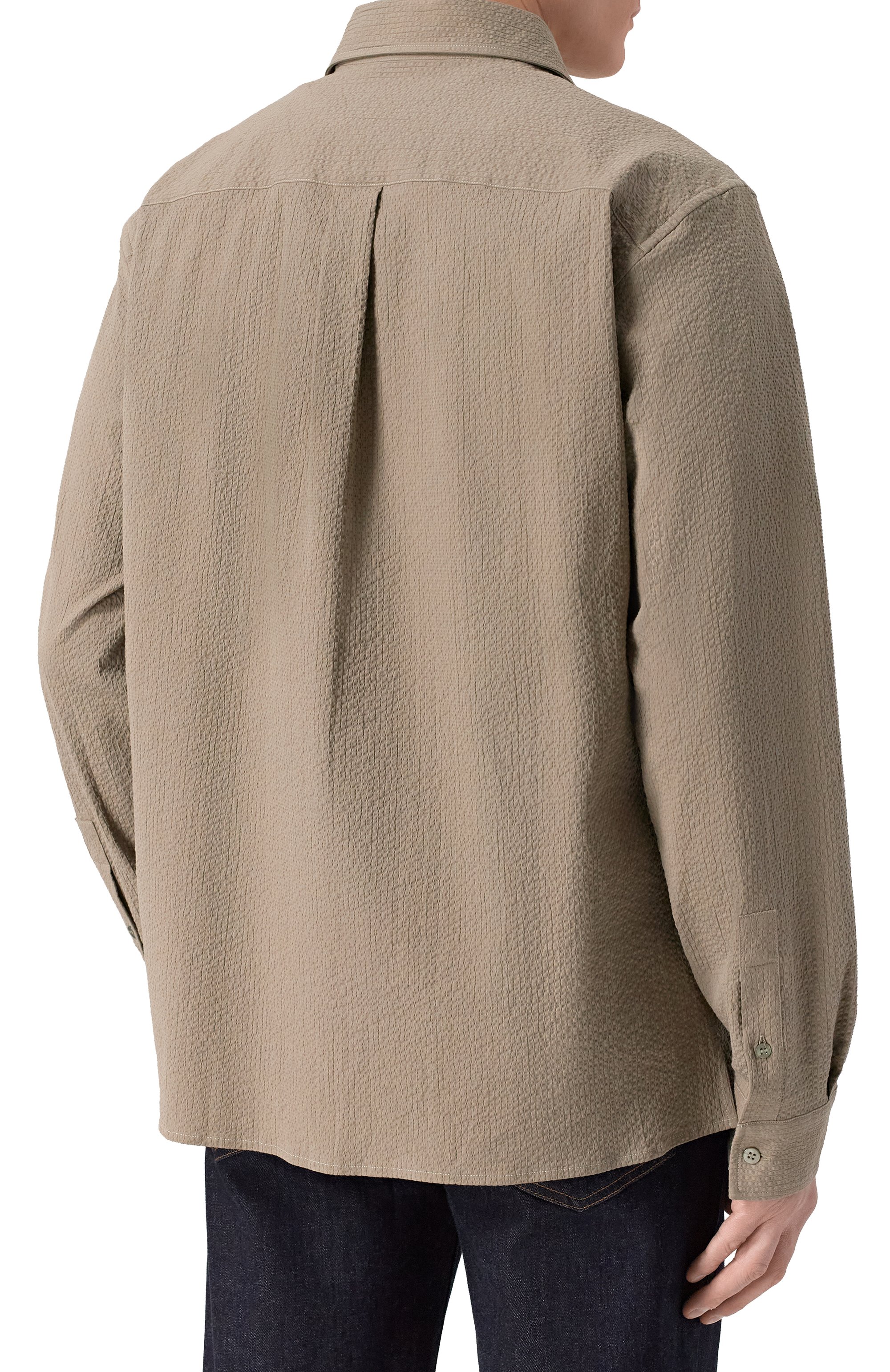 Хлопковая рубашка MVST хаки цвета по цене 82700 руб., арт. M26.2PM.B010/F133 SEERSUCKER, фото 4 Хлопковая рубашка MVST, арт. M26.2PM.B010/F133 SEERSUCKER, фото 4