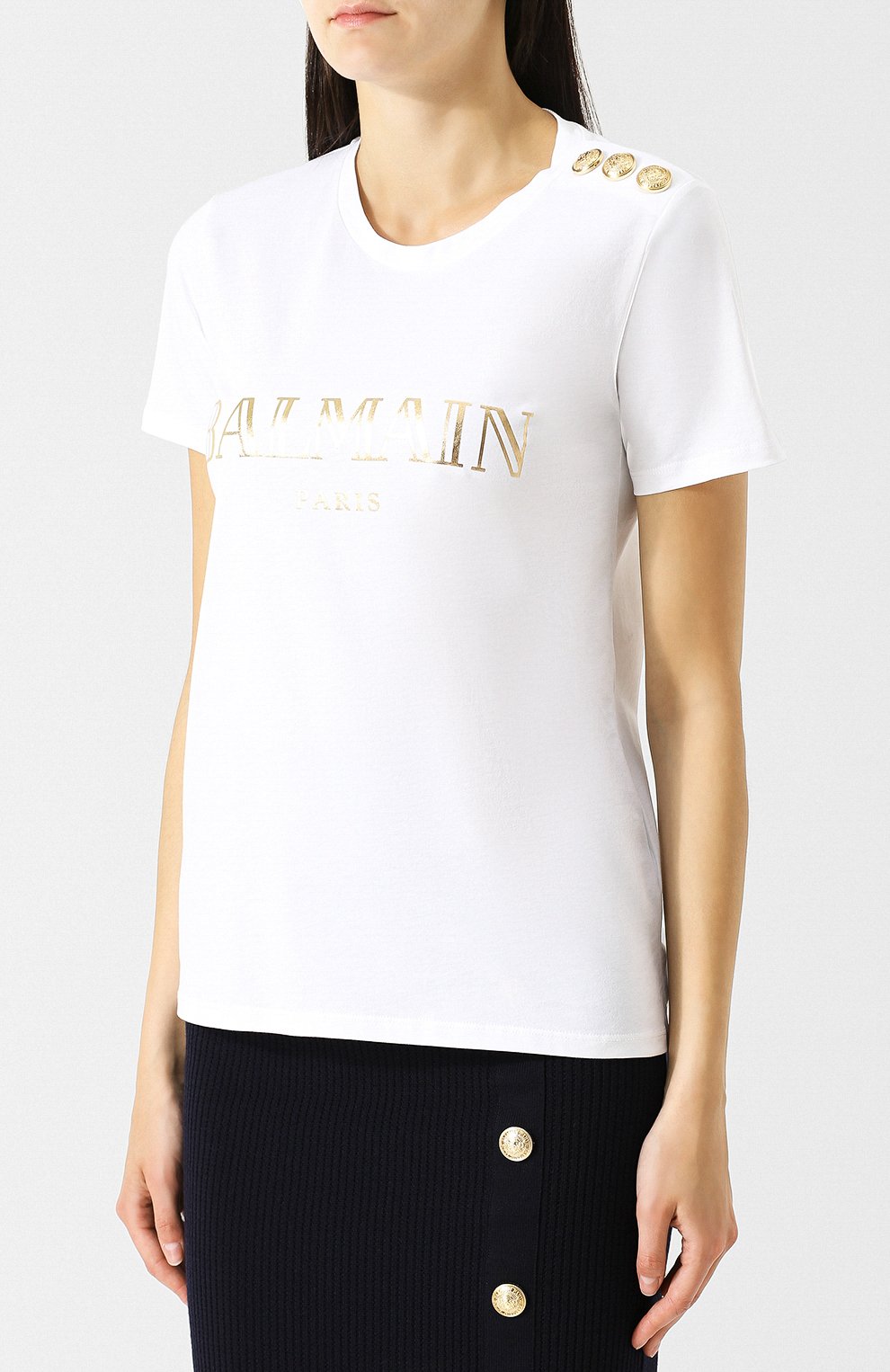 Хлопковая футболка с логотипом бренда и контрастными пуговицами BALMAIN, арт. 148120/326I, фото 3