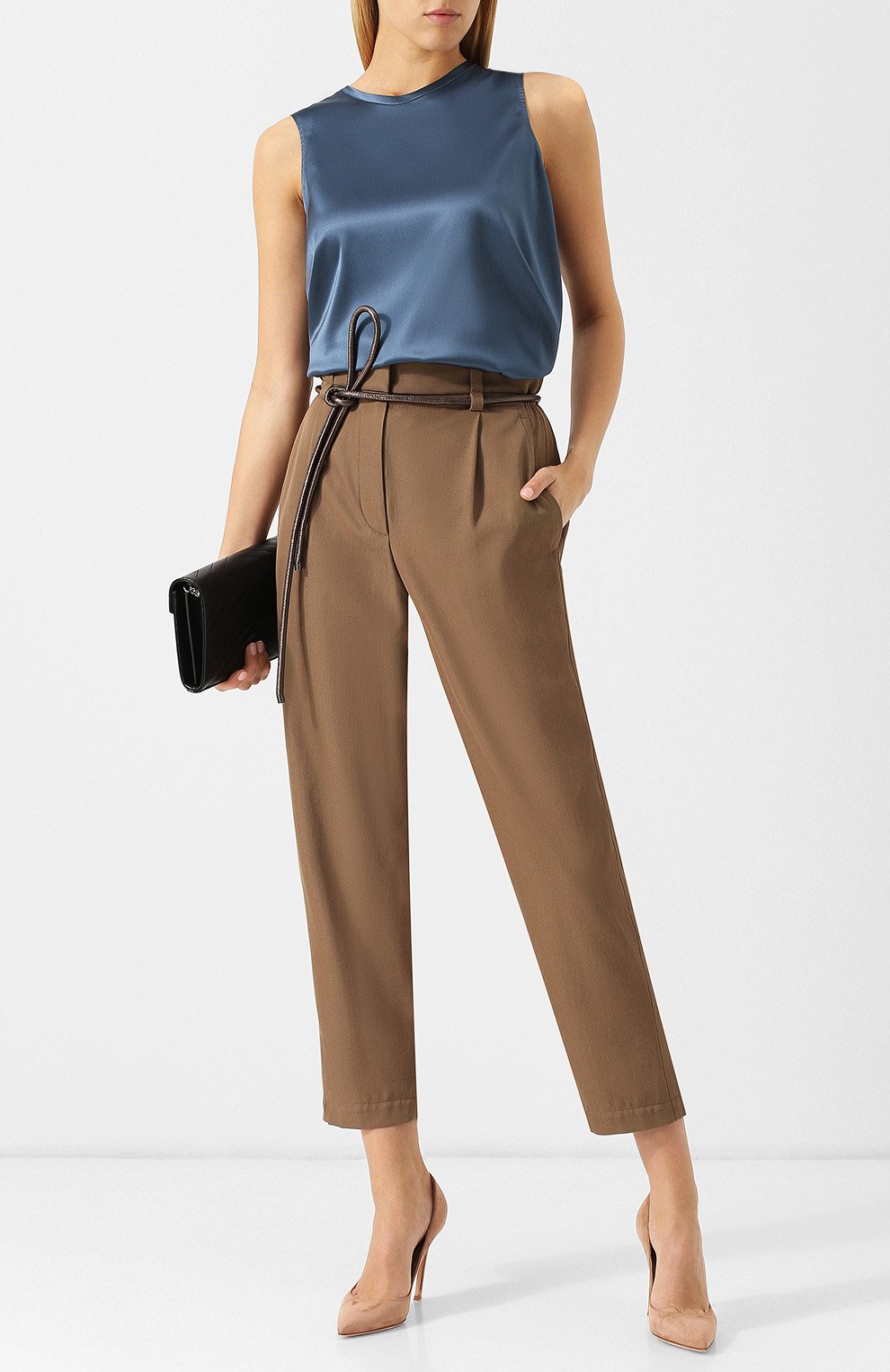 Укороченные брюки из смеси шерсти и хлопка с поясом BRUNELLO CUCINELLI, арт. MA033P6708, фото 2