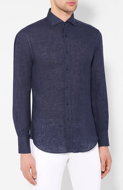 Льняная рубашка BRUNELLO CUCINELLI темно-синего цвета по цене 48900 руб., арт. MF6301718, фото 3 Льняная рубашка BRUNELLO CUCINELLI, арт. MF6301718, фото 3