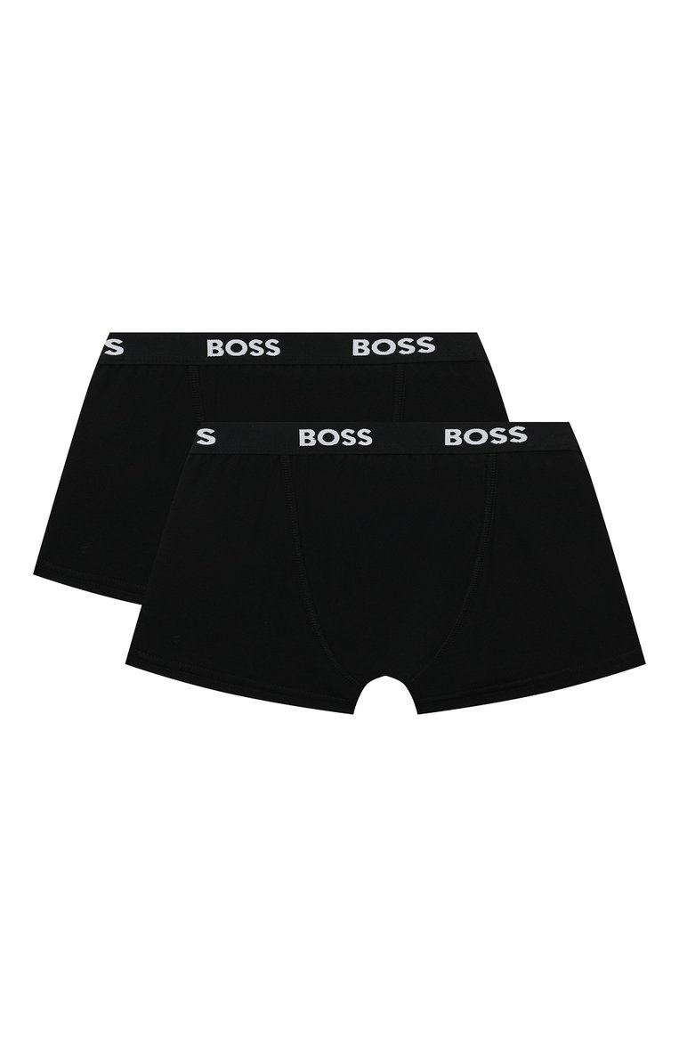 Детские комплект из двух боксеров BOSS черного цвета, арт. J20422/6A-12A | Фото 2 (Драгоценные камни: Проставлено; Рукава: Короткие; Материал внешний: Хлопок; Материал сплава: Проставлено; Ростовка одежда: 5 лет | 110 см, 8 лет | 128 см, 9 лет | 134 см, 12 лет | 152 см)