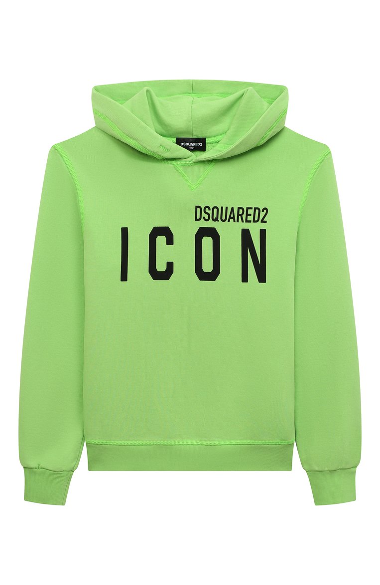 Детский хлопковое худи DSQUARED2 светло-зеленого цвета, арт. DQ049V/D002Y | Фото 1 (Рукава: Длинные; Материал внешний: Хлопок; Мальчики Кросс-КТ: Худи-одежда; Автоматизация состава: Проставлено; Автоматизация ТО: Проставлено)