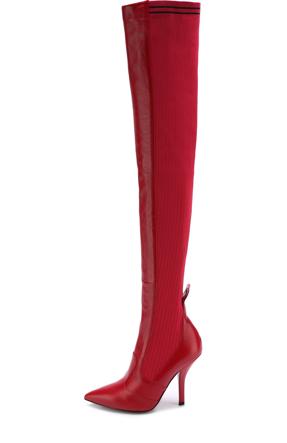 Кожаные ботфорты с вязаной отделкой на шпильке FENDI, арт. 8W6620/A02F, фото 3
