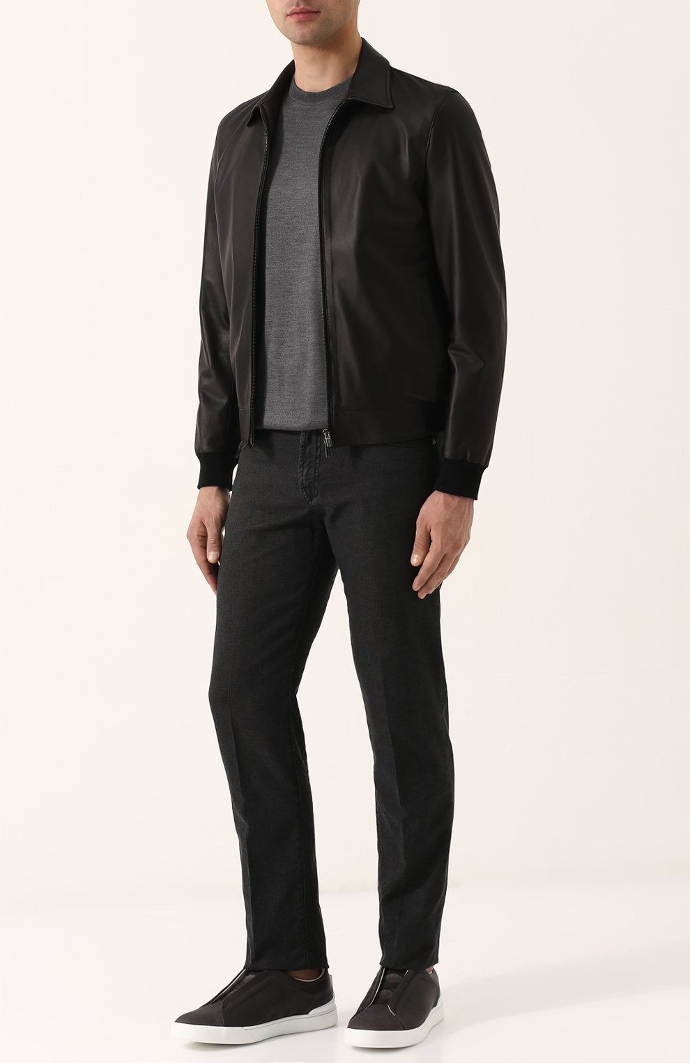 Кожаный бомбер на молнии с отложным воротником KITON, арт. UW0396V08P2724000, фото 2