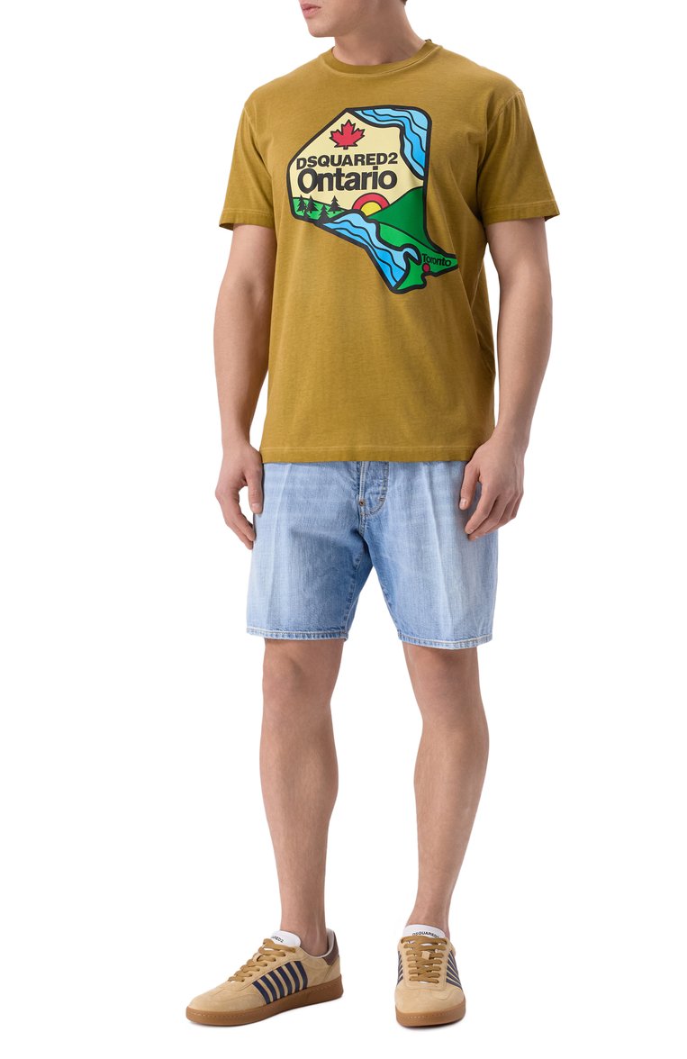 Мужская хлопковая футболка DSQUARED2 бежевого цвета, арт. S74GD1392/D20035 | Фото 2 (Рукава: Короткие; Длина (для топов): Стандартные; Принт: С принтом; Стили: Спорт-шик; Материал внешний: Хлопок; Кросс-КТ: Джерси; Мужское Кросс-КТ: Футболка-одежда)