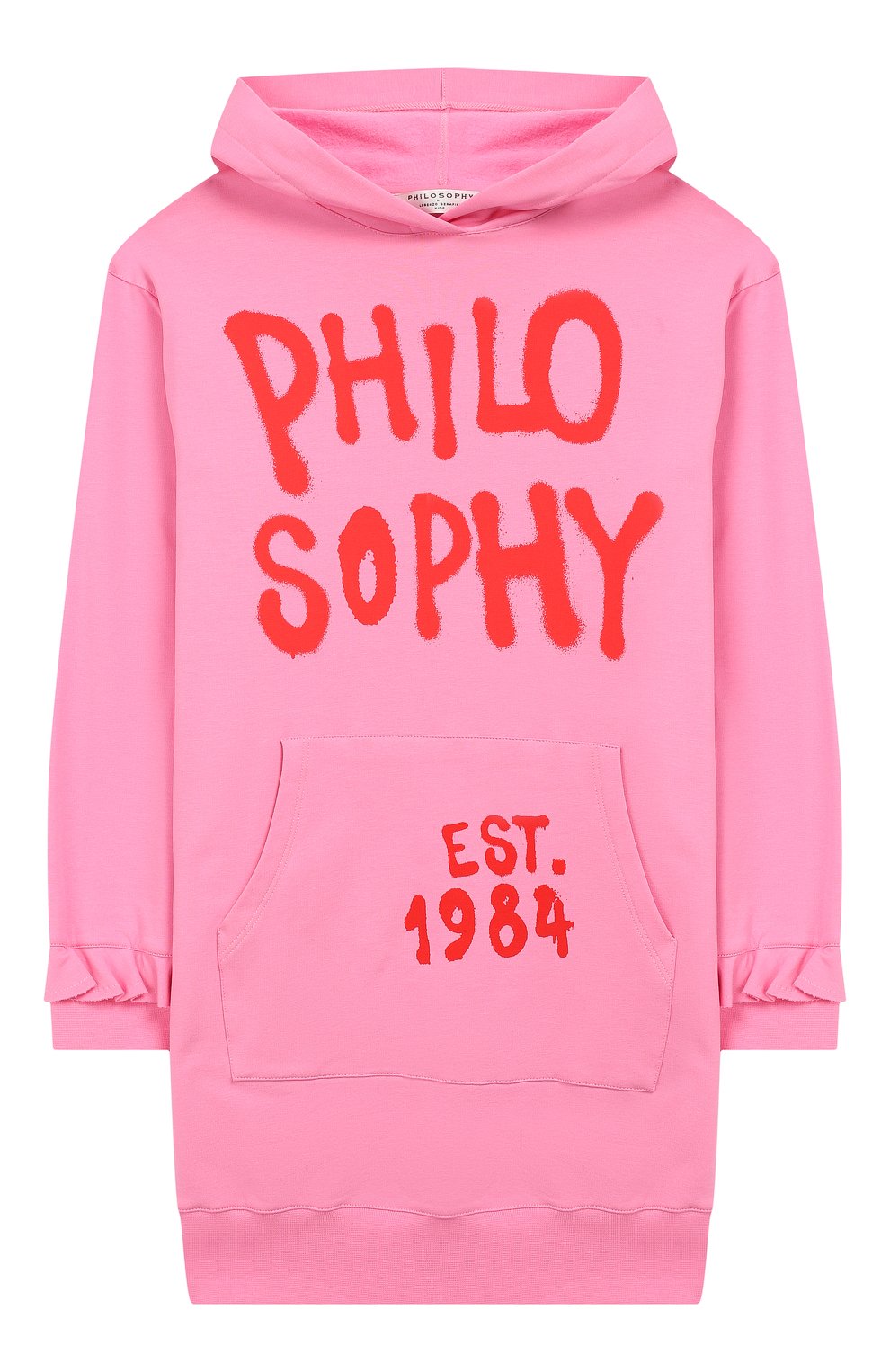 Хлопковое платье с капюшоном PHILOSOPHY DI LORENZO SERAFINI KIDS розового цвета по цене 10950 руб., арт. PJAB31/FE147/UH006/L-XL, фото 1 Хлопковое платье с капюшоном PHILOSOPHY DI LORENZO SERAFINI KIDS, арт. PJAB31/FE147/UH006/L-XL, фото 1
