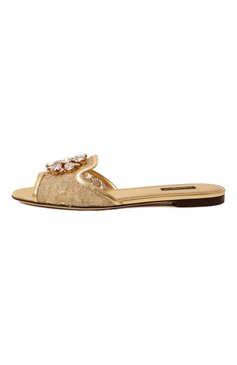 Женские текстильные шлепанцы rainbow bianca DOLCE & GABBANA золотого цвета, арт. CQ0023/AE637 | Фото 4 (Материал внешний: Текстиль; Каблук высота: Низкий; Материал внутренний: Натуральная кожа; Подошва: Плоская; Размерность: Идёт в размер; Автоматизация ТО: Проставлено; Автоматизация состава: Проставлено)