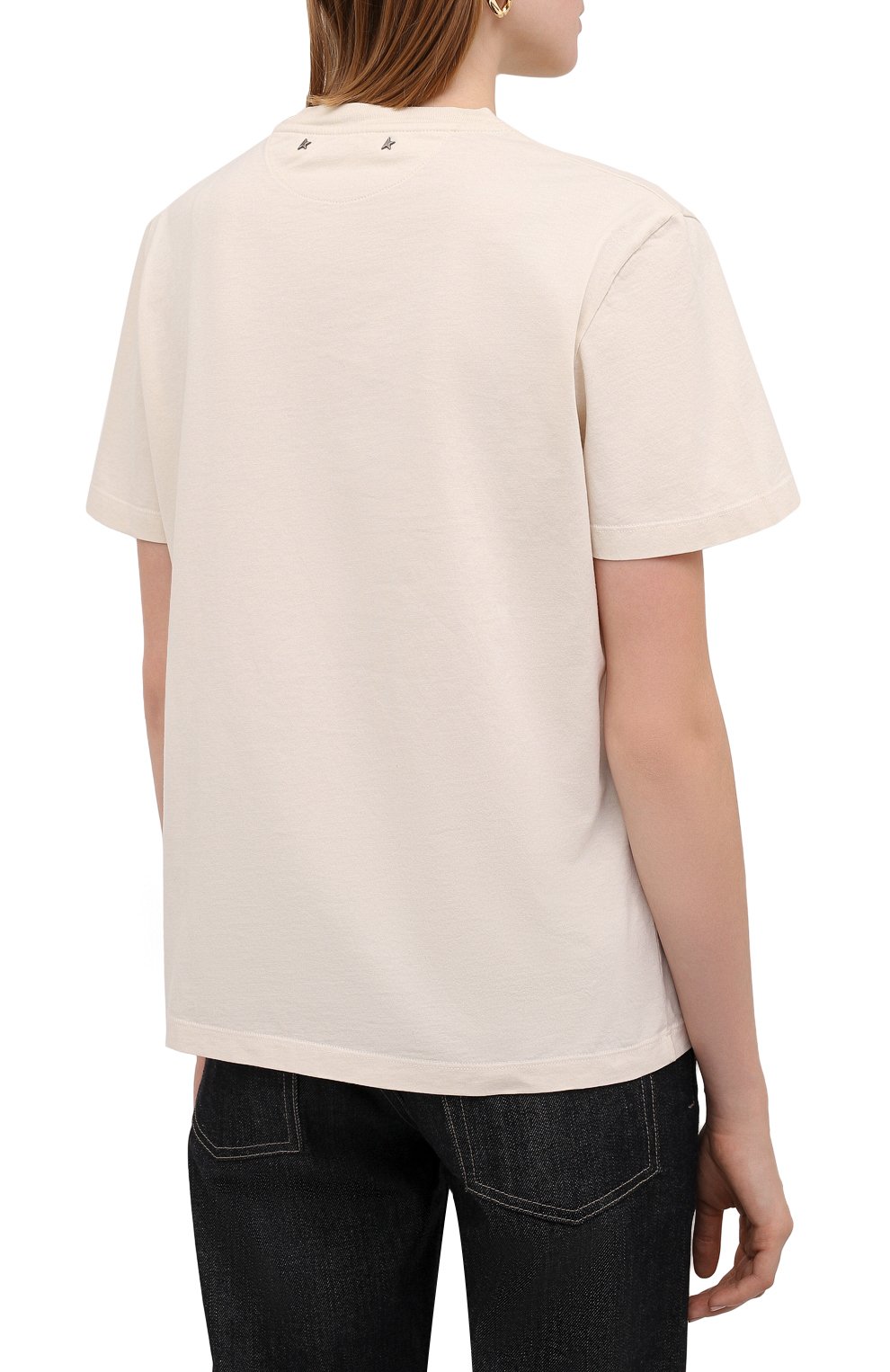 Хлопковая футболка GOLDEN GOOSE DELUXE BRAND кремового цвета по цене 8925 руб., арт. GWP01005.P000191, фото 4 Хлопковая футболка GOLDEN GOOSE DELUXE BRAND, арт. GWP01005.P000191, фото 4