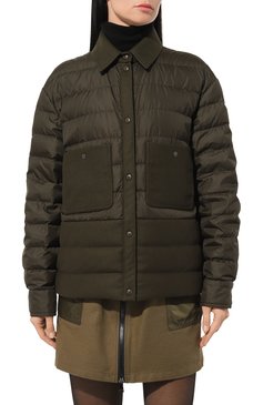 Женская пуховая куртка camicia MONCLER хаки цвета, арт. 2F000-03-59632 | Фото 3 (Материал сплава: Проставлено; Длина (верхняя одежда): Короткие; Рукава: Длинные; Материал утеплителя: Пух и перо; Материал внешний: Синтетический материал; Материал подклада: Синтетический материал; Драгоценные камни: Проставлено; Стили: Кэжуэл; Кросс-КТ: Куртка, Утепленный)