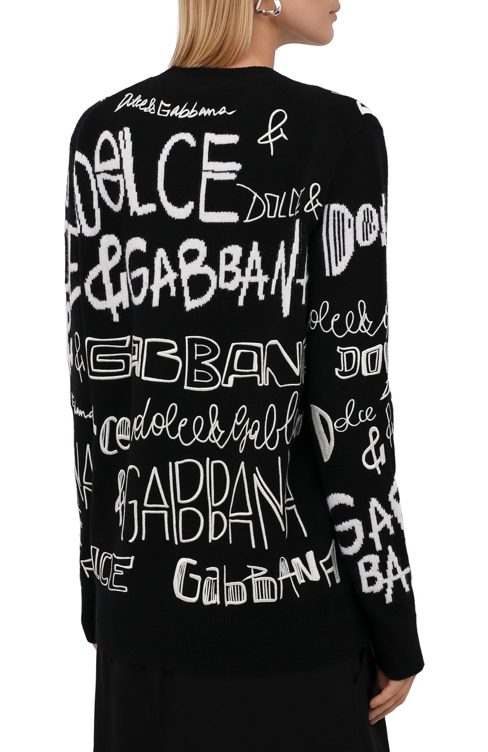 Шерстяной пуловер DOLCE & GABBANA черно-белого цвета по цене 264500 руб., арт. FX236Z/JBVK8, фото 4 Шерстяной пуловер DOLCE & GABBANA, арт. FX236Z/JBVK8, фото 4