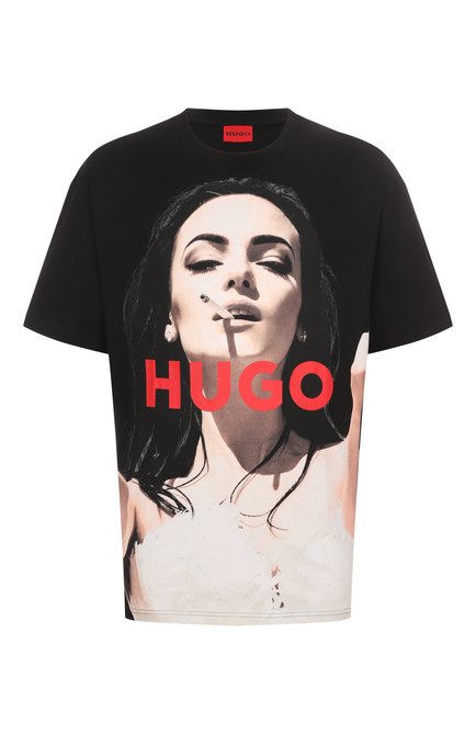 Мужская хлопковая футболка HUGO черного цвета, арт. 50535314 | Фото 1 (Длина (для топов): Стандартные; Материал внешний: Хлопок; Материал сплава: Проставлено; Драгоценные камни: Проставлено; Рукава: Короткие)